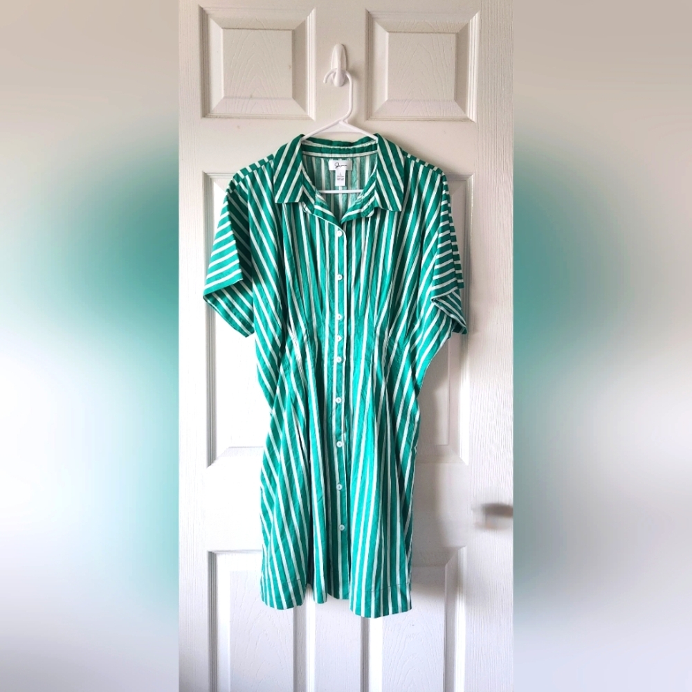 Green & White Striped Dress